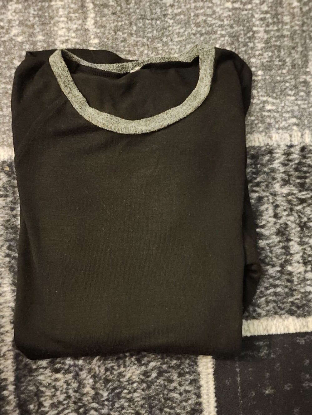 Women's Black Crewneck Sweater with Gray Trim - Picture 3 of 3